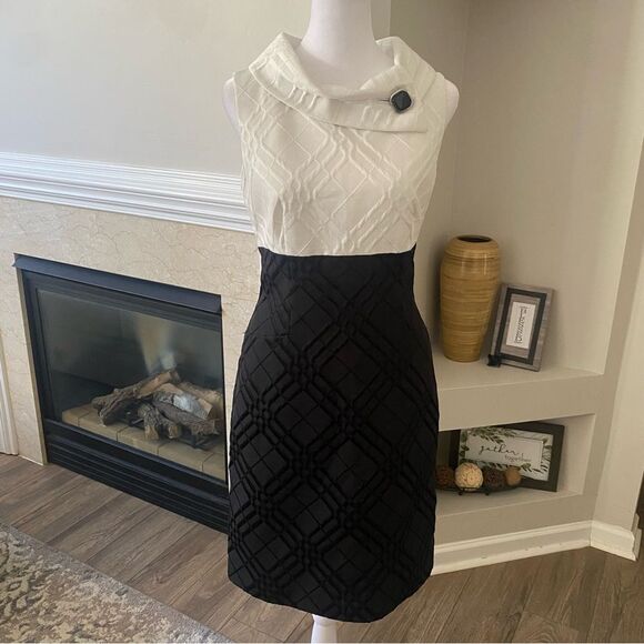 90's Vintage Tahari Arthur S Levine Sheath Dress Women Size 6 Black White Retro - Picture 6 of 10